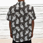 Angel And Snowflake Pattern Print Textured Short Sleeve Shirt
