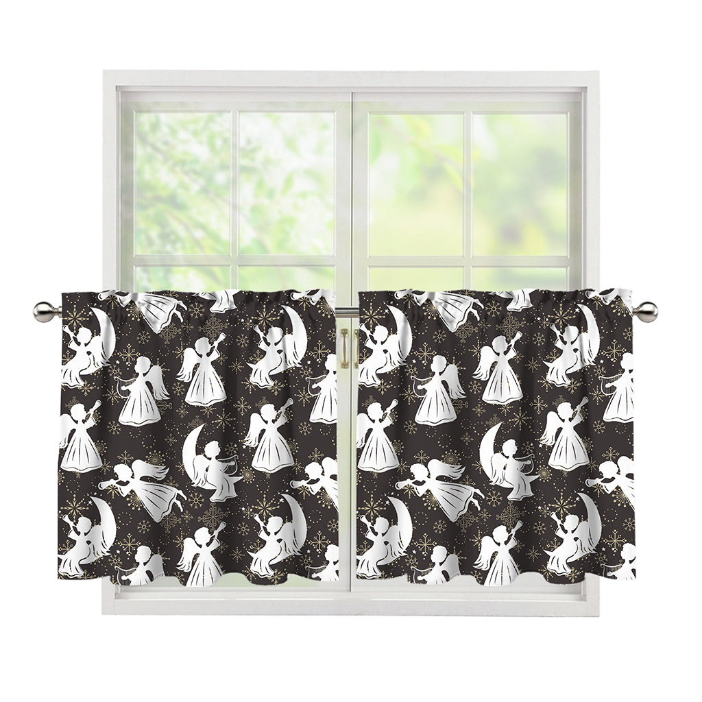 Angel And Snowflake Pattern Print Tier Curtains