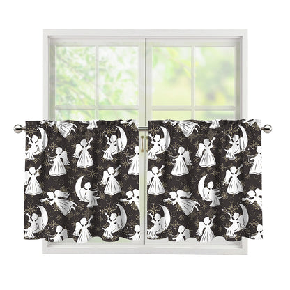 Angel And Snowflake Pattern Print Tier Curtains