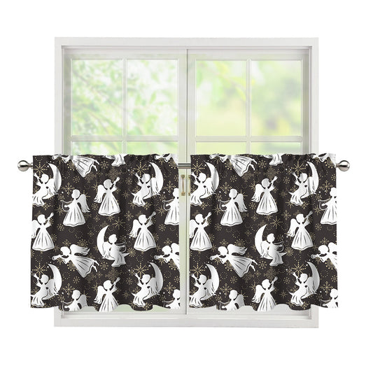 Angel And Snowflake Pattern Print Tier Curtains