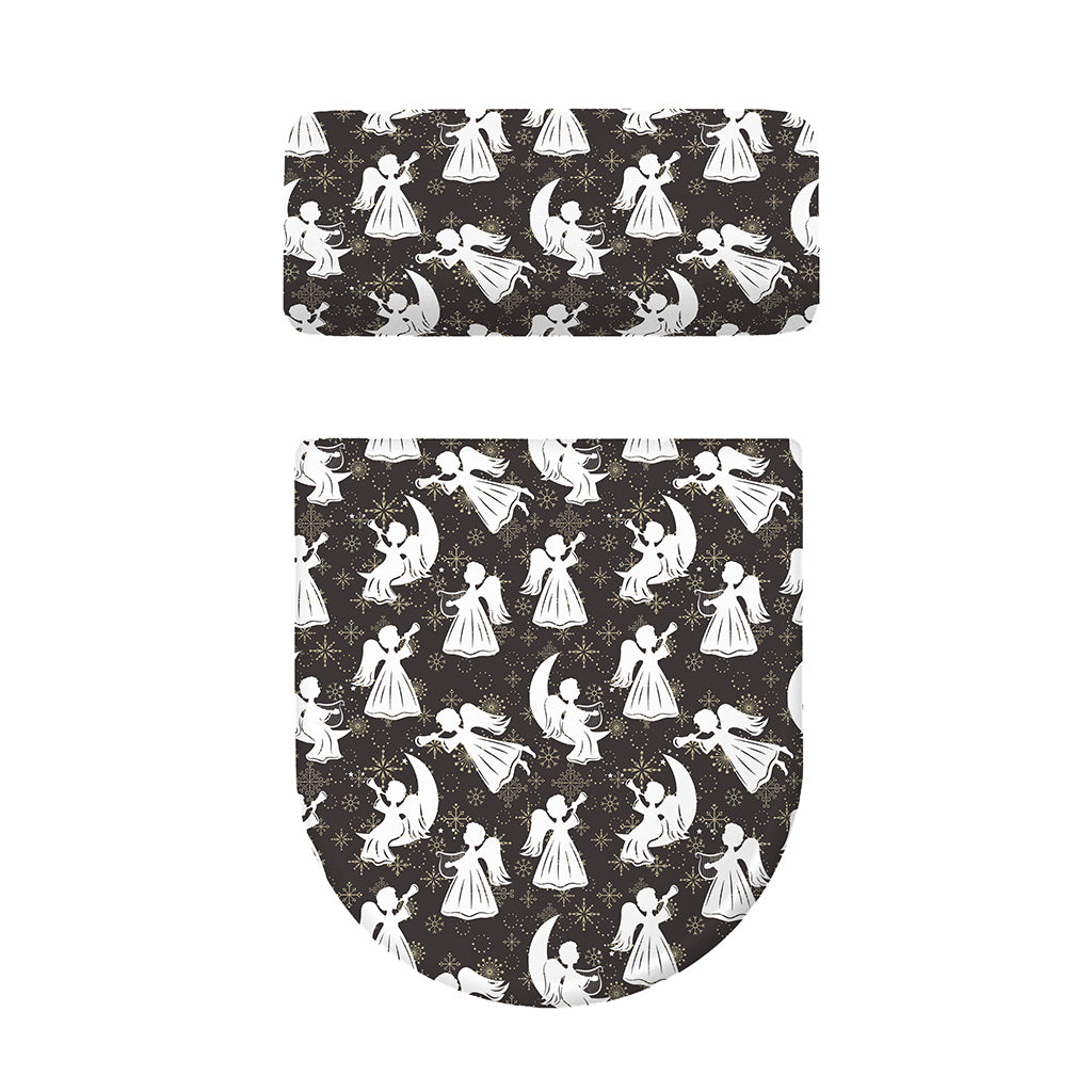 Angel And Snowflake Pattern Print Toilet Lid And Tank Cover Set