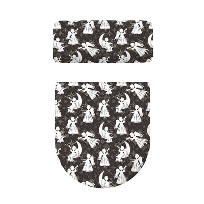 Angel And Snowflake Pattern Print Toilet Lid And Tank Cover Set