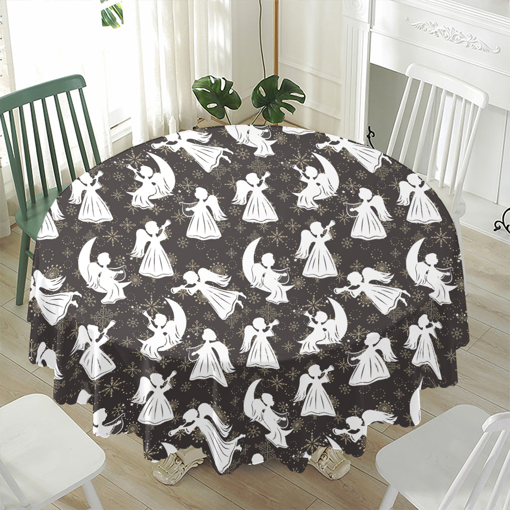 Angel And Snowflake Pattern Print Waterproof Round Tablecloth