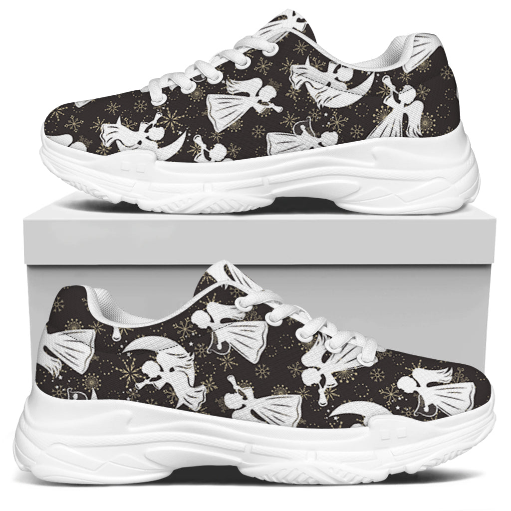 Angel And Snowflake Pattern Print White Chunky Shoes