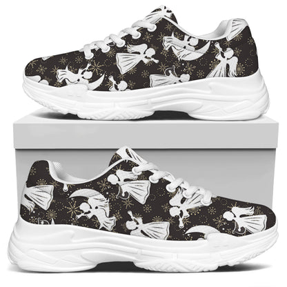 Angel And Snowflake Pattern Print White Chunky Shoes