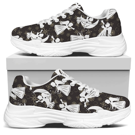 Angel And Snowflake Pattern Print White Chunky Shoes