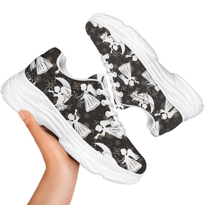 Angel And Snowflake Pattern Print White Chunky Shoes