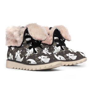 Angel And Snowflake Pattern Print Winter Boots