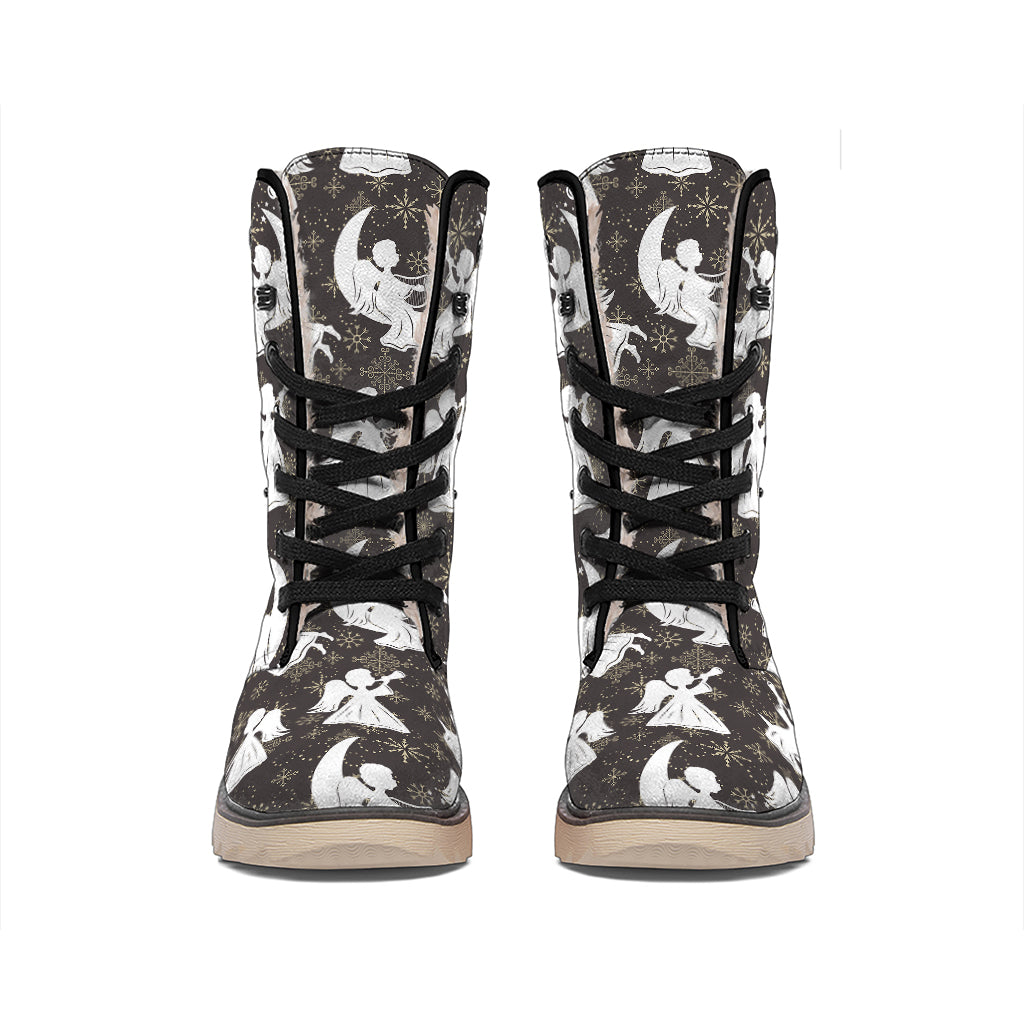 Angel And Snowflake Pattern Print Winter Boots