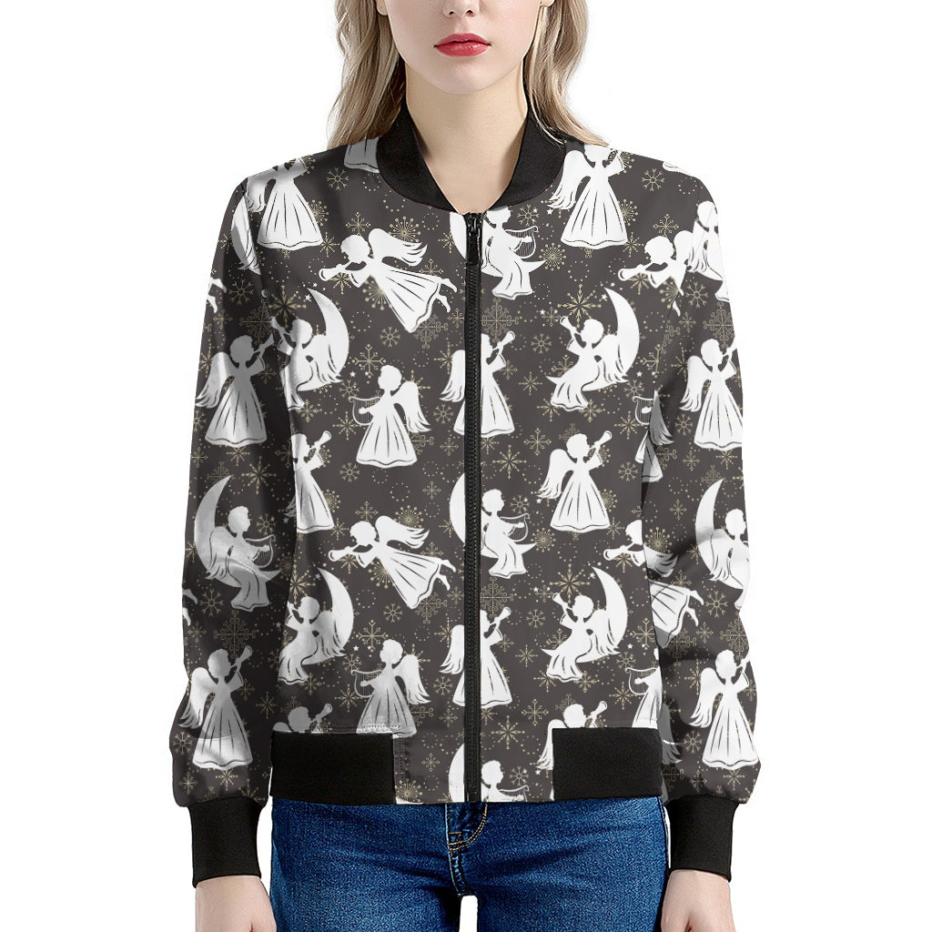 Angel And Snowflake Pattern Print Women's Bomber Jacket