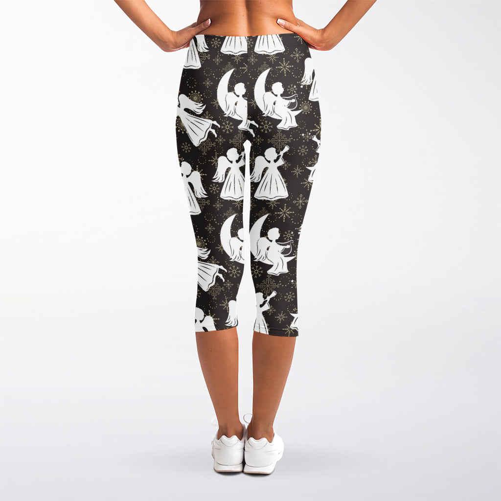 Angel And Snowflake Pattern Print Women's Capri Leggings
