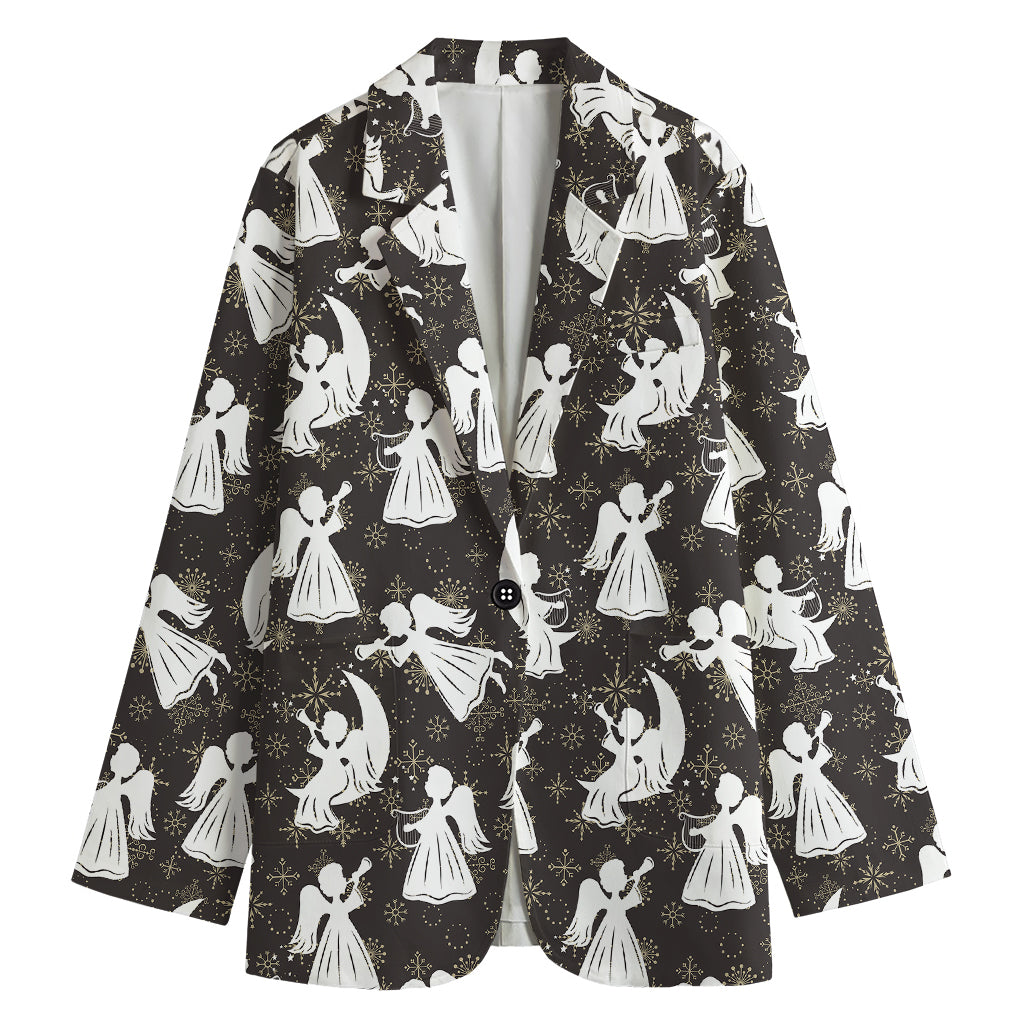 Angel And Snowflake Pattern Print Women's Cotton Blazer