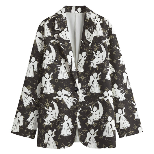 Angel And Snowflake Pattern Print Women's Cotton Blazer