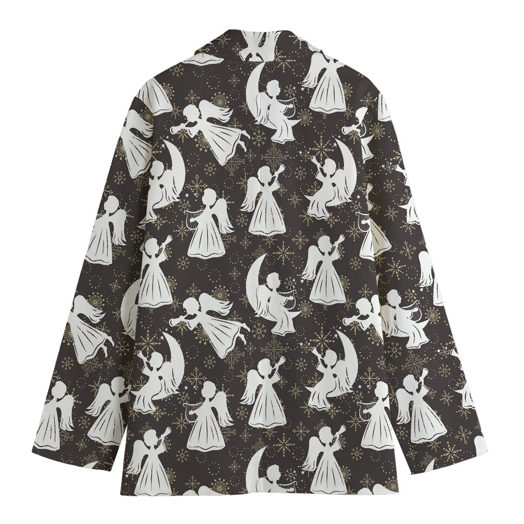 Angel And Snowflake Pattern Print Women's Cotton Blazer