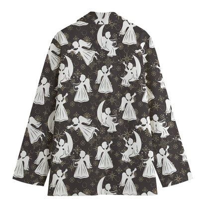 Angel And Snowflake Pattern Print Women's Cotton Blazer