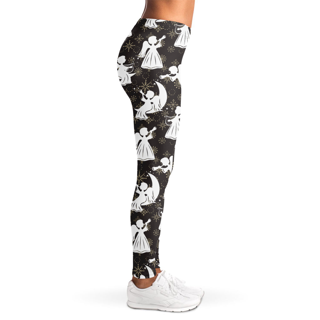 Angel And Snowflake Pattern Print Women's Leggings