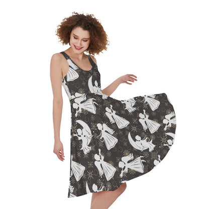 Angel And Snowflake Pattern Print Women's Sleeveless Dress
