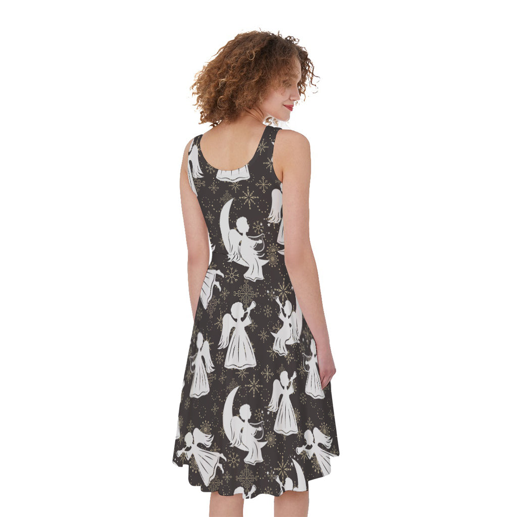 Angel And Snowflake Pattern Print Women's Sleeveless Dress