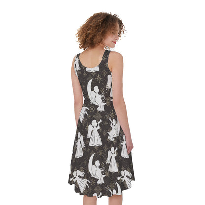 Angel And Snowflake Pattern Print Women's Sleeveless Dress