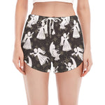 Angel And Snowflake Pattern Print Women's Split Running Shorts