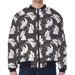 Angel And Snowflake Pattern Print Zip Sleeve Bomber Jacket