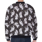 Angel And Snowflake Pattern Print Zip Sleeve Bomber Jacket