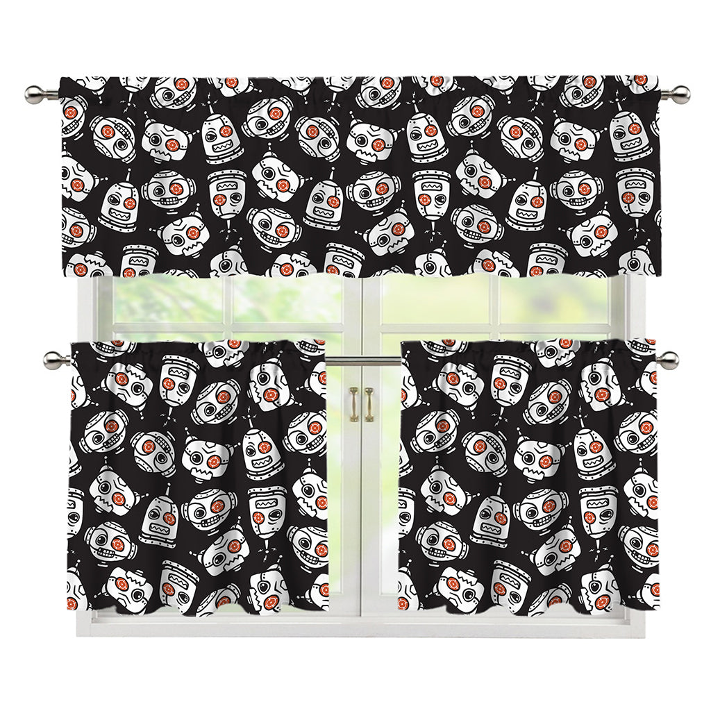 Angry Robot Pattern Print 3 Piece Kitchen Curtains