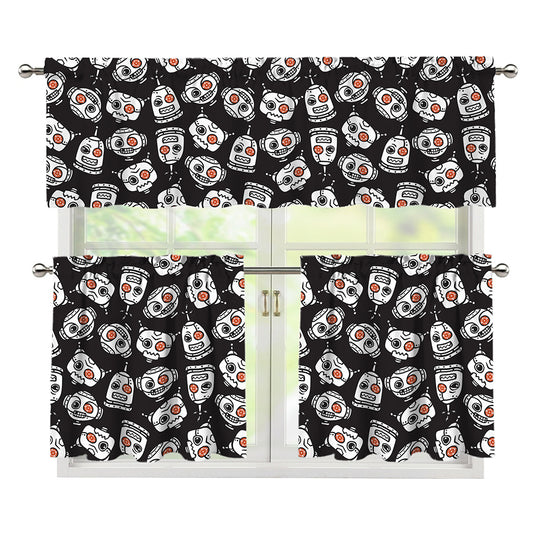 Angry Robot Pattern Print 3 Piece Kitchen Curtains