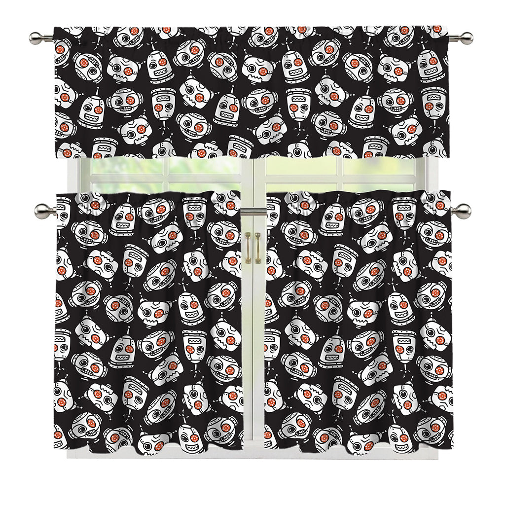 Angry Robot Pattern Print 3 Piece Kitchen Curtains