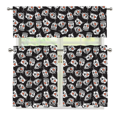 Angry Robot Pattern Print 3 Piece Kitchen Curtains