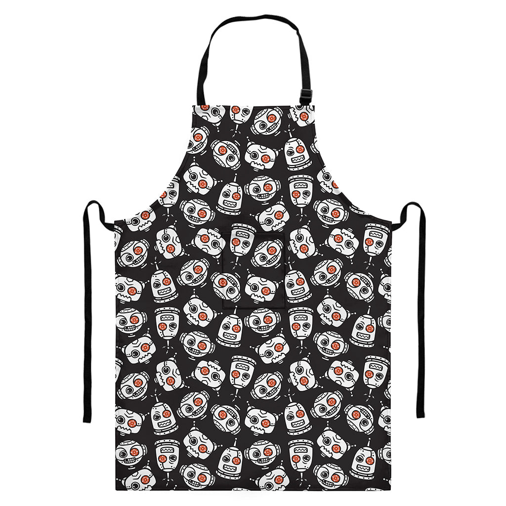 Angry Robot Pattern Print Bib Apron With Pocket