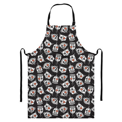 Angry Robot Pattern Print Bib Apron With Pocket