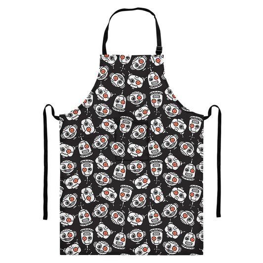 Angry Robot Pattern Print Bib Apron With Pocket
