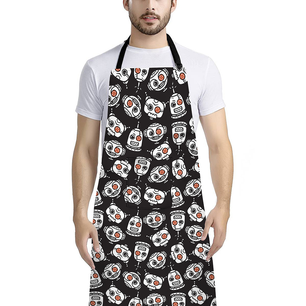 Angry Robot Pattern Print Bib Apron With Pocket