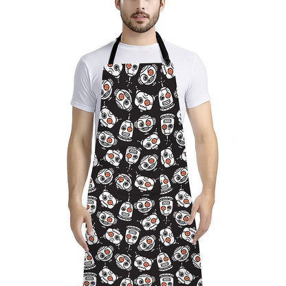 Angry Robot Pattern Print Bib Apron With Pocket