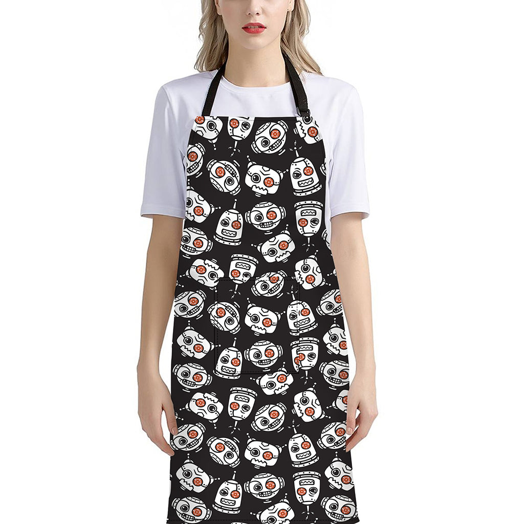 Angry Robot Pattern Print Bib Apron With Pocket