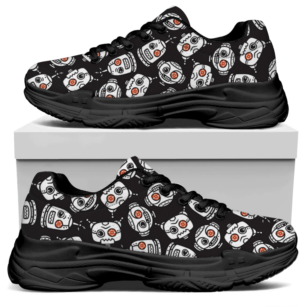 Angry Robot Pattern Print Black Chunky Shoes