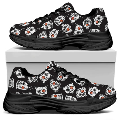 Angry Robot Pattern Print Black Chunky Shoes