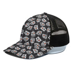 Angry Robot Pattern Print Black Mesh Trucker Cap