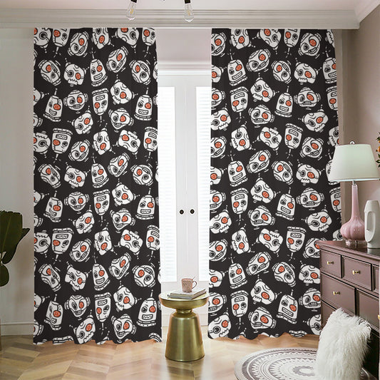 Angry Robot Pattern Print Blackout Pencil Pleat Curtains