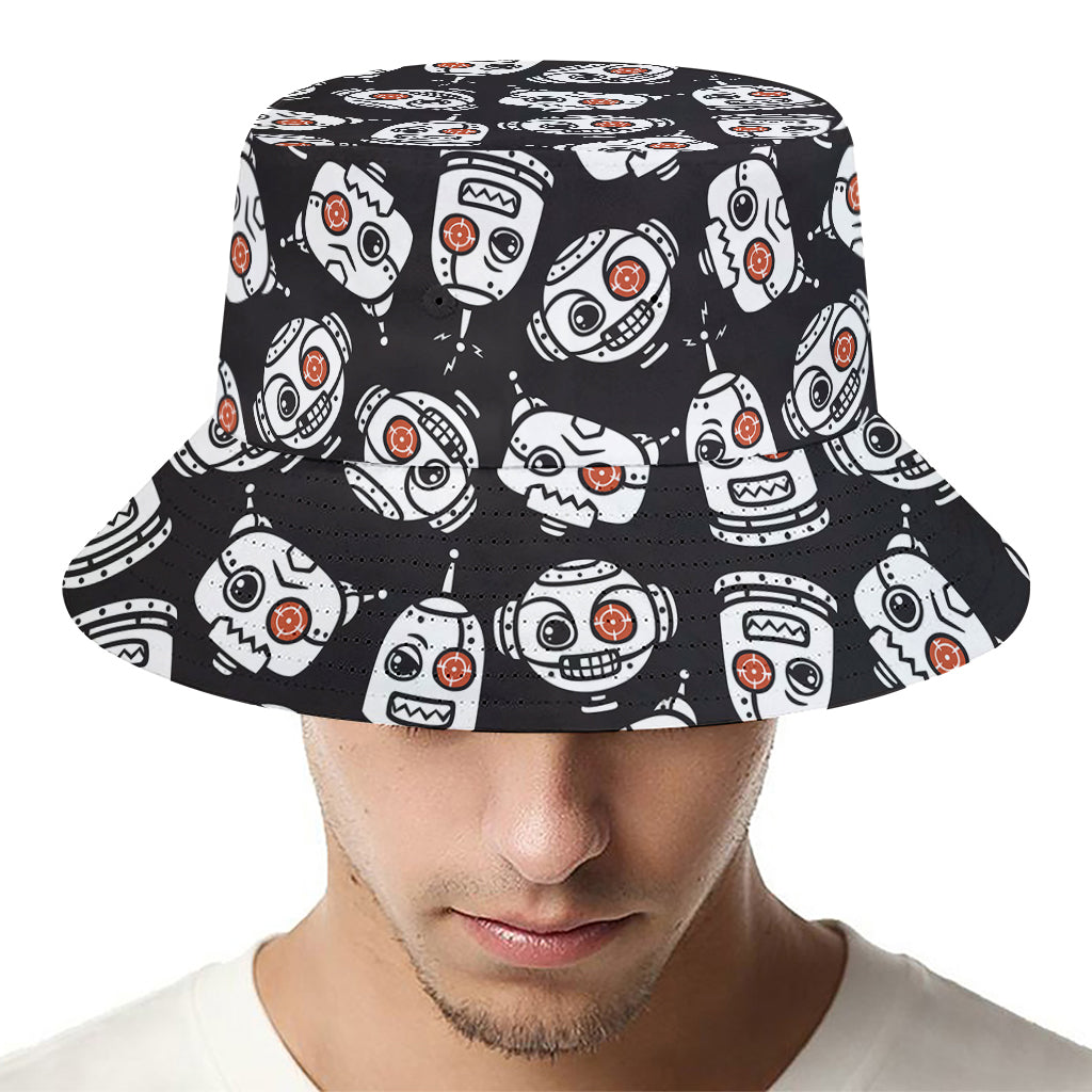 Angry Robot Pattern Print Bucket Hat