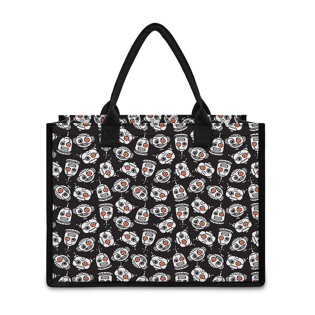 Angry Robot Pattern Print Canvas Tote Bag