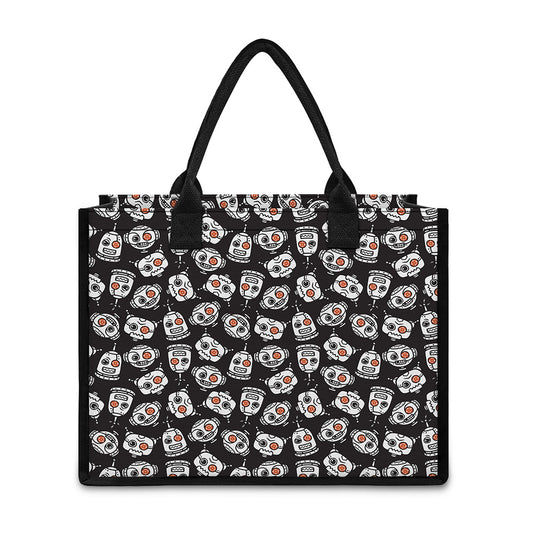 Angry Robot Pattern Print Canvas Tote Bag
