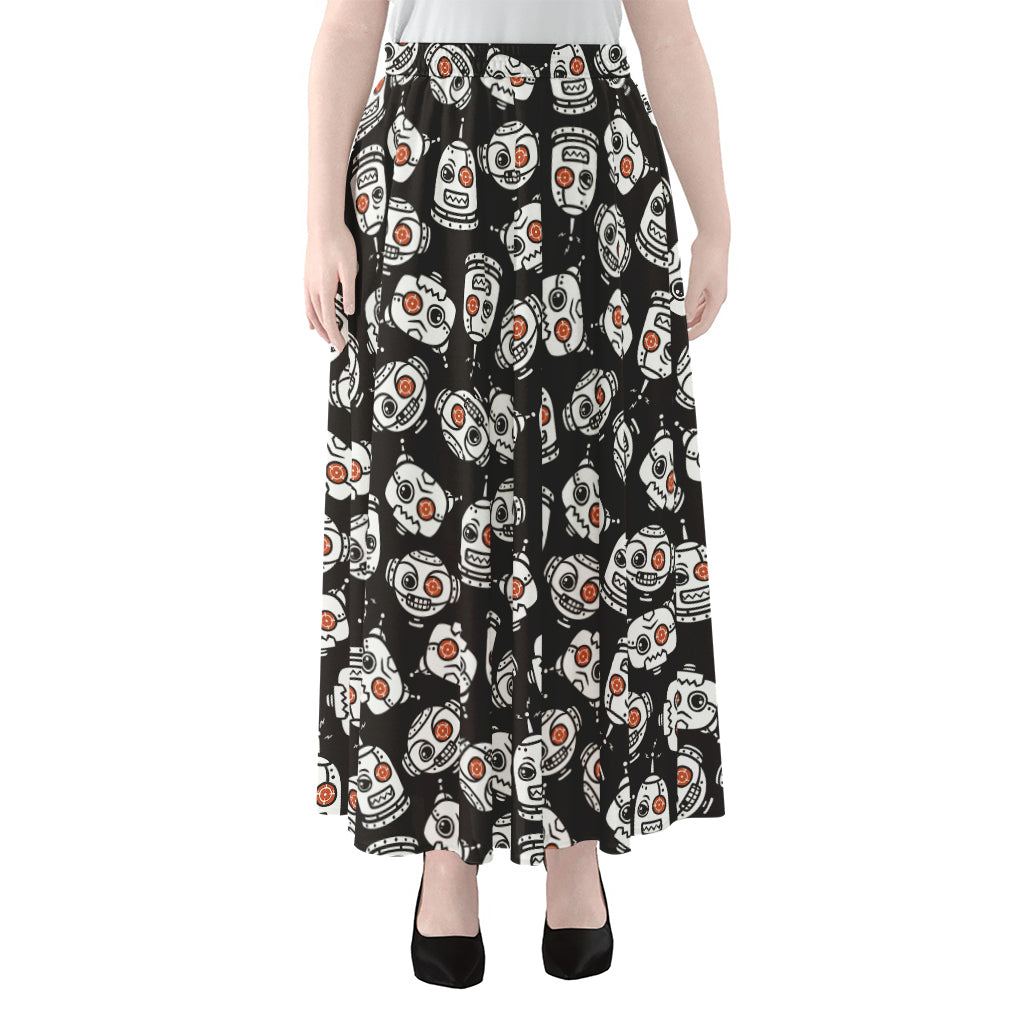 Angry Robot Pattern Print Chiffon Maxi Skirt