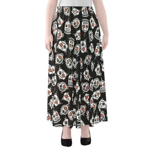 Angry Robot Pattern Print Chiffon Maxi Skirt