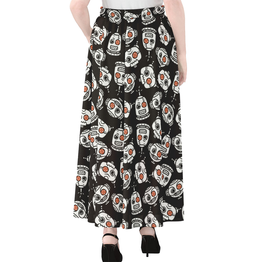 Angry Robot Pattern Print Chiffon Maxi Skirt