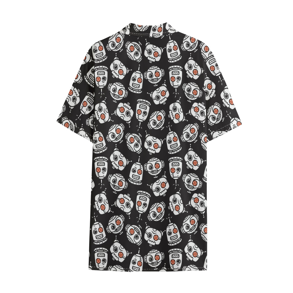 Angry Robot Pattern Print Cotton Hawaiian Shirt