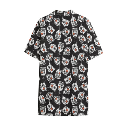 Angry Robot Pattern Print Cotton Hawaiian Shirt