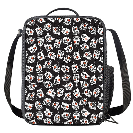 Angry Robot Pattern Print Crossbody Lunch Bag