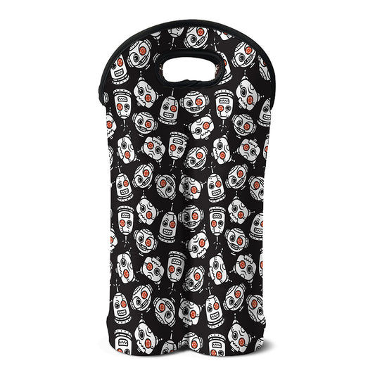 Angry Robot Pattern Print Double Neoprene Wine Tote